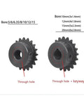 Heavy Duty Bevel Gear Pinion Set In 45 Steel, 25-Tooth, 14-19mm Bore With Keyway, Industrial Sprocket Wheel, dual bore display