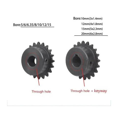 Heavy Duty Bevel Gear Pinion Set In 45 Steel, 25-Tooth, 14-19mm Bore With Keyway, Industrial Sprocket Wheel, dual bore display
