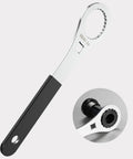 Beefy Heavy Duty Bike Bottom Bracket Tool For 46 OD 24 Notch, Cr-V Steel With Ni-Cr Plating, shown with black handle and detail view