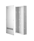 Slick 28 Inch In Wall Structured Media Enclosure Box With Dead Simple Screw On Cover For Hella Clean Wire Management showing white steel design.