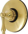 Vintage Volume Control Valve For Shower With Brushed Brass Finish, showing a round faceplate and handle for precise water flow control.