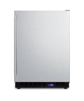 Hella Solid 24 Inch Built In Outdoor All Freezer Featuring True Frost Free Forced Air Cooling sleek silver front view with digital display.