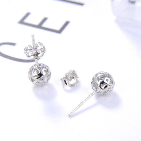 Sterling Silver 7mm Hollow Pattern Ball Pendant Stud Earrings 24K Gold Plated Finish Boho Chic Jewelry For Women Lightweight Sparkle Date Night Ready Gift