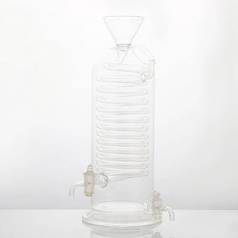 Next Level Borosilicate Glass Cold Brew Drip Tower With Adjustable Water Flow And Slick Spiral Cooling Tube for brewing iced coffee.