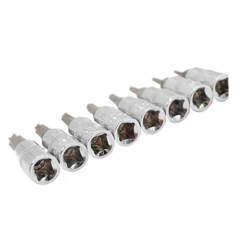 Ultimate 8-Piece 1/4 Inch Hex Torx Screwdriver Bit Set Featuring Heavy Duty T8 Through T40 Bits With Rugged Design For Maximum Grip And High Torque Power To Crush Rusty Bolts And Tighten Screws Like A Boss Without Bending Or Breaking, chrome vanadium bits