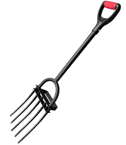 Heavy Duty Garden Fork With Five Diamond Point Tines, 45 Inch Long Hand Tiller And Cultivator For Digging, Spading, Composting, And Breaking Hard Soil, Includes Slip Foot Plate For Extra Leverage