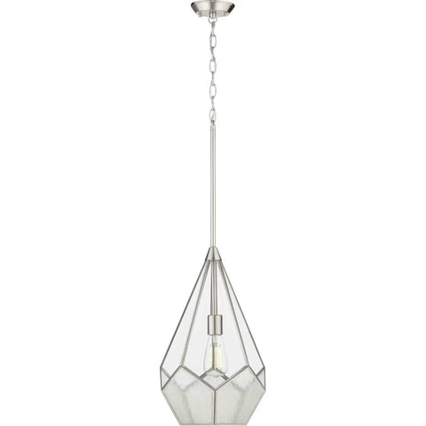 Cinq Collection 1 Light Clear Glass Global Pendant Light Brushed Nickel With Industrial Geometric Frame And Boho Modern Design