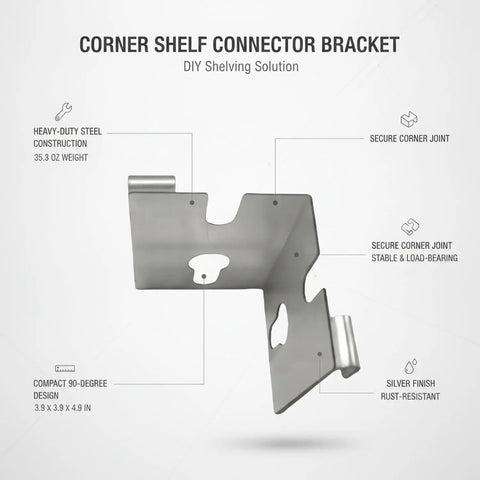 1 Pack Corner Shelf Connector Bracket Made From Steel 90 Degree Joint For DIY Shelving Projects, Silver Finish, 3.9 Inches
