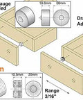Slick Drawer Front Adjuster Set With Clear Nylon Housings And Tough Steel Nuts showing dimensions and installation details.