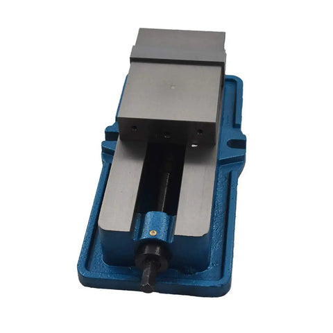 Heavy Duty 6X6.3 Inch Mad Precision Mill Vise Replacement For Milling Shaping And Drilling Machines view from above showing blue body and silver jaws.