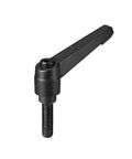 M8 25mm Adjustable Clamping Lever With Push Button Ratchet And Male Threaded Stud Knobs in matte black