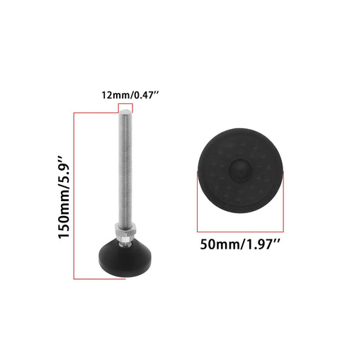 Adjustable Leveling Feet For Furniture Swivel Glides, 150mm x 12mm metal construction with 50mm base, 4 pack