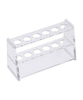 Acrylic Test Tube Rack With 6 Wells For 10ml Centrifuge Tubes Clear Lab Organizer Space Saving Holder For Easy Transport And Handy Storage In The Lab For Daily Use, acrylic material with six wells shown from front angle.