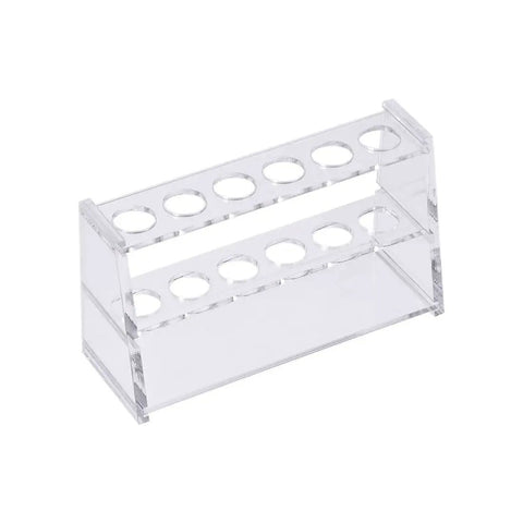 Acrylic Test Tube Rack With 6 Wells For 10ml Centrifuge Tubes Clear Lab Organizer Space Saving Holder For Easy Transport And Handy Storage In The Lab For Daily Use, acrylic material with six wells shown from front angle.