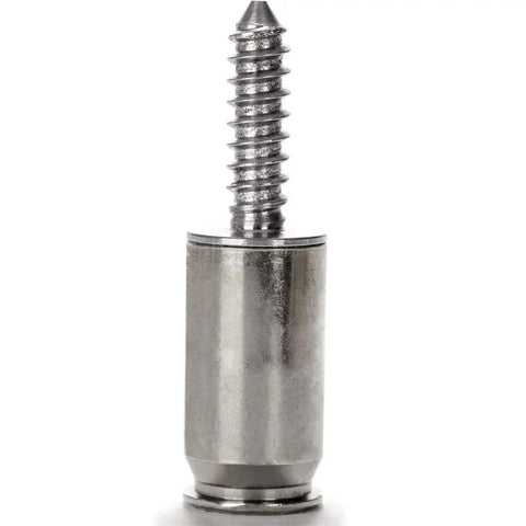 Close-up of Roll Custom With These Tough As Nails Forty Five Caliber License Plate Screws Featuring Bullet Fasteners and a nickel plated finish.