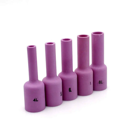 Pro Grade TIG Welding Extended Gas Lens Alumina Nozzle Gas Cups Kit for WP-17 WP-18 WP-26 Torch, five pink ceramic nozzles