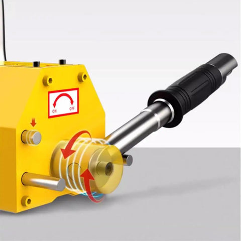 Heavy Duty Permanent Magnetic Lifter For Steel Plates And Hoists Rock Solid 600 Kg Neodymium Lift Magnet toggle control and handle detail