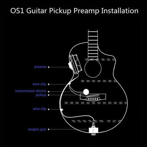 Diagram of Dual Pickup Acoustic Guitar System With Piezo And Built In Microphone On Board Bluetooth Preamp Reverb Chorus And Delay Effects