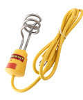 Fast As Lightning 1500W Immersion Water Heater Stainless Steel Portable Electric Kettle with yellow power cord and spiral heating element.