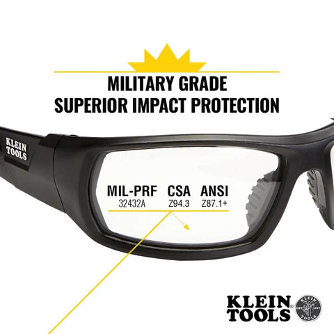 All Day Safety Glasses With Full Frame Design, Anti Fog And Scratch Resistant Lenses For Indoor Outdoor Work, Klein Tools Logo