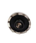 Close-up of 22mm Hole Saw Set, 2 Pieces, 67mm Overall Length, 5mm Shank, 13mm Cutting Depth, HSS Steel, showing cutting edge.