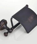 Oil Rubbed Bronze Toilet Paper Holder With Cover, brass tissue roll holder for bathroom with floral design, easy mount.
