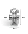 Side view of Heavy Duty V Groove Roller Bearing Pulley For Small Cranes And Fishing Systems, Stainless Steel 304, 34mm diameter.