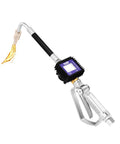 Heavy Duty Digital Oil Control Valve Meter Nozzle Pneumatic Flow Gun With Cozy Grip Handle, showing fluid dispensing in action.