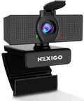 Hella Crisp 1080P USB Web Camera With Integrated Mic And Handy Privacy Flip, black design with adjustable mounting clip.