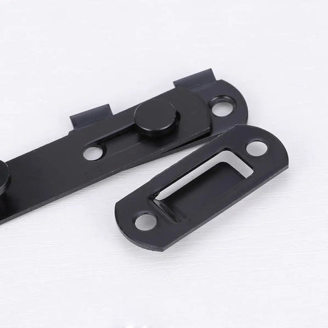 Close-up of 2pcs Stainless Steel Right Angle Gate Latch with Slot Design, Black showing side view and slot detail.