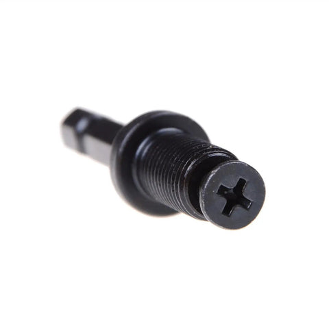 Heavy Duty Tool Holder Collet Chuck Adapter For 1/4 Inch Hex To 3/8 Inch 24unf Mount Fits Milling And Grinding Machines With Steel Build, close-up of black tool adapter.