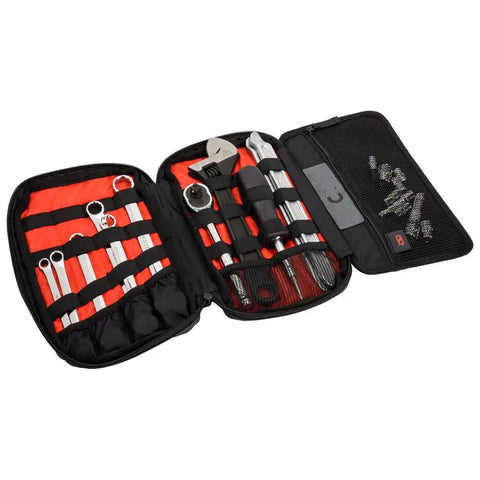 Open view of Off Road Motorcycle And Powersports Tool Pack With Magnetic Strip And Zipper Pocket Compact 10.5 Inch By 7 Inch By 1.5 Inch Storage Case