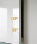 Sleek Crystal Cabinet Pull Handle Set For Cabinets And Drawers, Acrylic And Copper Knob With 64mm Hole Spacing installed on door