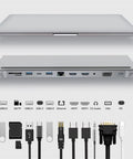 Slick 12 In 1 Type C Hub With Dual HDMI 4K Display And Gigabit LAN Plus Plug And Play PD Fast Charging For Smooth Multi Screen Laptop Setup And Zero Drama Workflow, showcasing ports and cables.