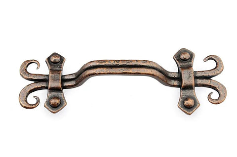 Five Pack Rustic Antique Copper Cabinet Pulls With Hammered Finish For Retro Kitchen And Dresser Hardware Center Hole Three And Three Quarter Inches Length Six Point One Inches Width Two Point Two Inches Projection One Inch Includes One Inch And One And