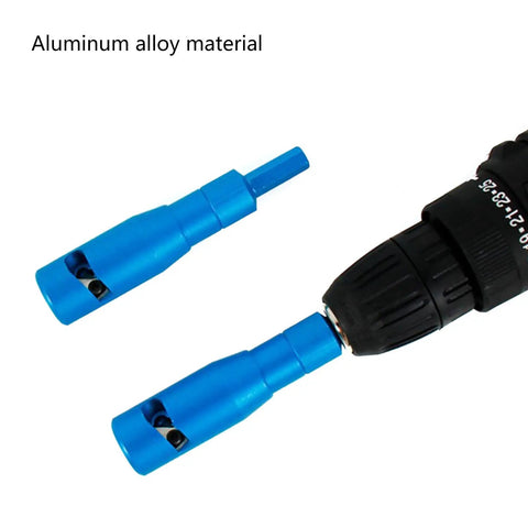 Heavy Duty Wire Stripper Crimping Tool For Power Drill with blue aluminum alloy hex shank adapter and drill mount design.