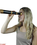 Black And Gold Collapsible Telescope Costume Prop For Theater And Cosplay, Extends From 7 Inch Closed To 12.5 Inch Open, Plastic Build With Realistic Pirate Style Look For Dress Up, Stage Performances, And Costumes For Teens 14 And Up.