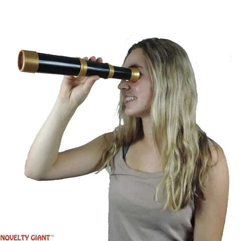 Black And Gold Collapsible Telescope Costume Prop For Theater And Cosplay, Extends From 7 Inch Closed To 12.5 Inch Open, Plastic Build With Realistic Pirate Style Look For Dress Up, Stage Performances, And Costumes For Teens 14 And Up.