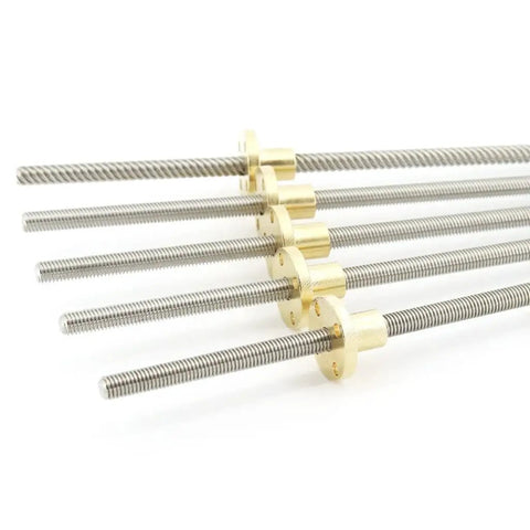 Stainless Steel Lead Screw 304 T6, 150Mm Length, Trapezoidal Thread With Brass Nut in a row view