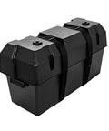 Tough As Nails Double Battery Box Rig Ready For RV And Marine holds two Group GC2 or 12V 24 batteries securely in a black polypropylene case.
