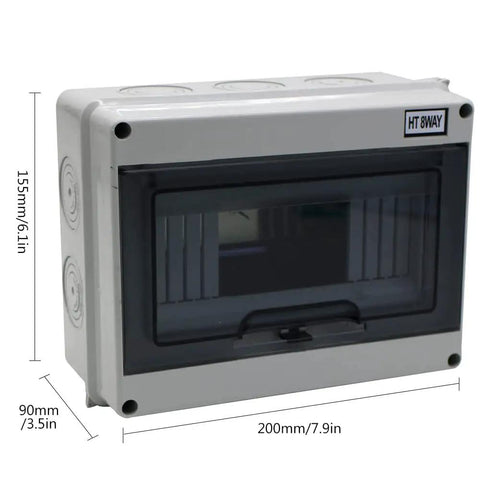 Rugged 8 Way IP65 ABS Distribution Protection Box With DIN Rail Mount For Electrical Panels And Industrial Use Waterproof Power Enclosure In Gray Durable Plastic Case For Control Gear, 200 x 155 x 90 mm