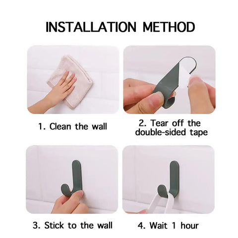 Installation method for Colorful Nordic Style Easy Install Self Adhesive Wall Hooks 6 Pack For Keys Hats Towels Shower And More