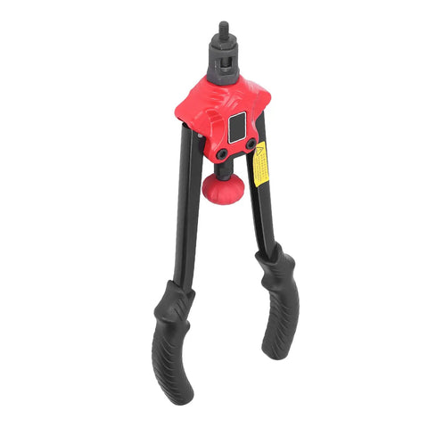 Rivet Nut Kit Hand Riveter Pliers M12 with 9mm stroke, high carbon steel tool showing red and black handles for auto repair and installation.
