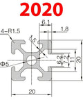 Detailed diagram of 2 Pack T Slot Aluminum Profile Extrusion Frame 20x20mm for CNC, 3D Printer and DIY Furniture with measurements.