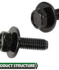 Close-up of 20 Pcs M6 Stainless Steel Hex Head Car Body Bolts Set For Honda And GM Models 1.0 X 20mm 10mm Hex 17mm Washers Black Finish