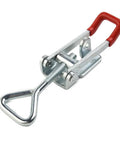 Heavy Duty Galvanized Toggle Latch Handle With 100 Kilogram Clamp Force For Secure Cabinets Tool Chests And Transport Cases Featuring Thick 2mm Steel Build For Maximum Hold And Tough Everyday Use Without Ripping Open, red handle