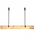 Artpad 47.24-Inch Modern Long Marble Dining Pendant Light, Suspension Lamp with alabaster shade and black cables.
