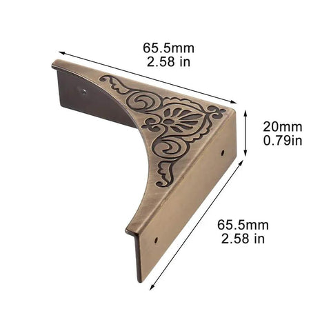Antique Bronze Metal 4 Pack Corner Protectors Furniture Edge Guards With Classic Carved Details, 65.5mm size.
