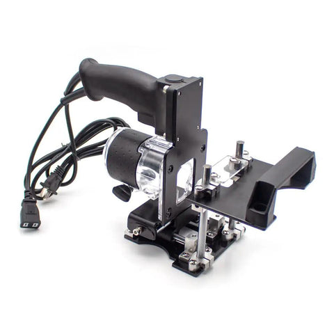 Heavy Duty Mortising Jig And Loose Tenon Joinery Kit with adjustable bracket for router woodworking on a white background.
