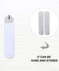 Two Pack Straight Sock Jigs Made From Aluminum For Heat Press Sublimation Printing hanging on hook with storage instructions